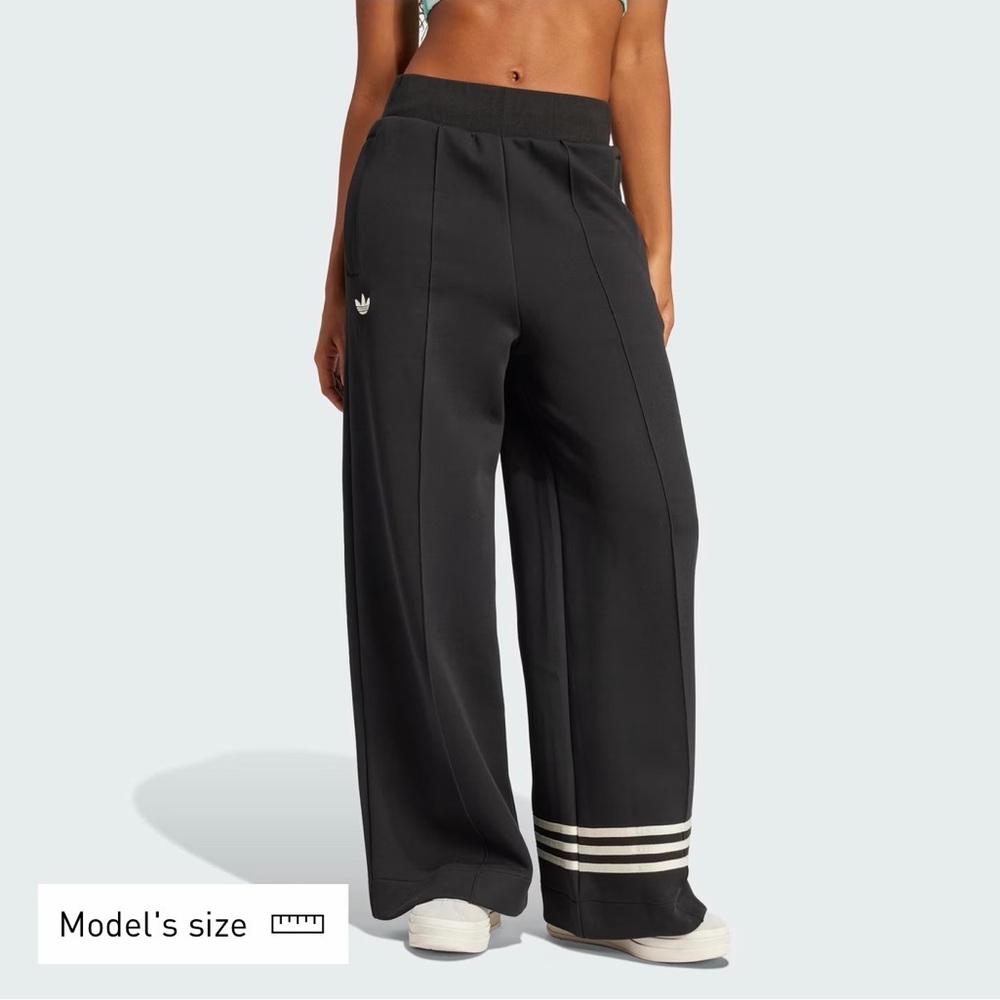 adidas Black Wide-Leg Track Pants  with Hem Stripes XS 27” inseam